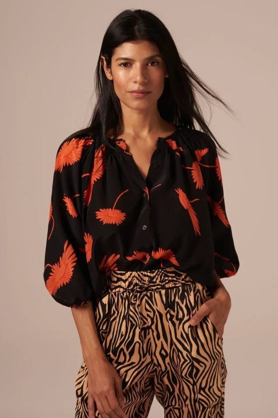 TUCKER NYC The Classic Blouse in Coral and Cassis Size Women's Small